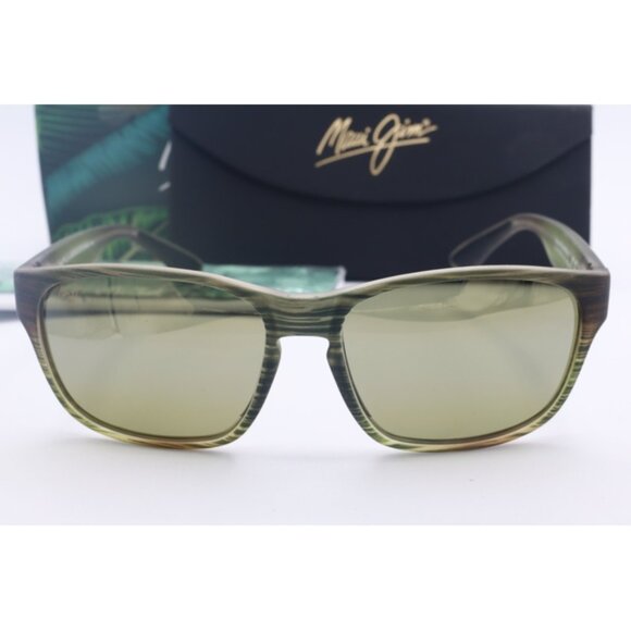 Maui Jim Mixed Plate MJ 721-15MR Woodgrain Square Sunglasses Green polarized - Picture 2 of 6
